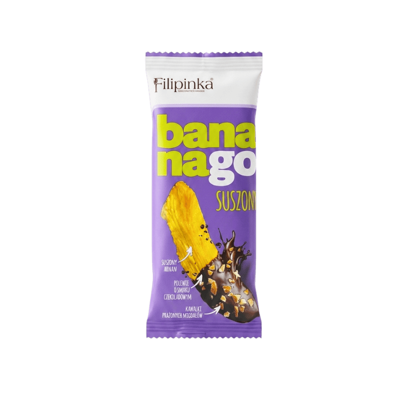 Filipinka Banana Go Suszony banan w polewie czekoladowej z migdałami 19g